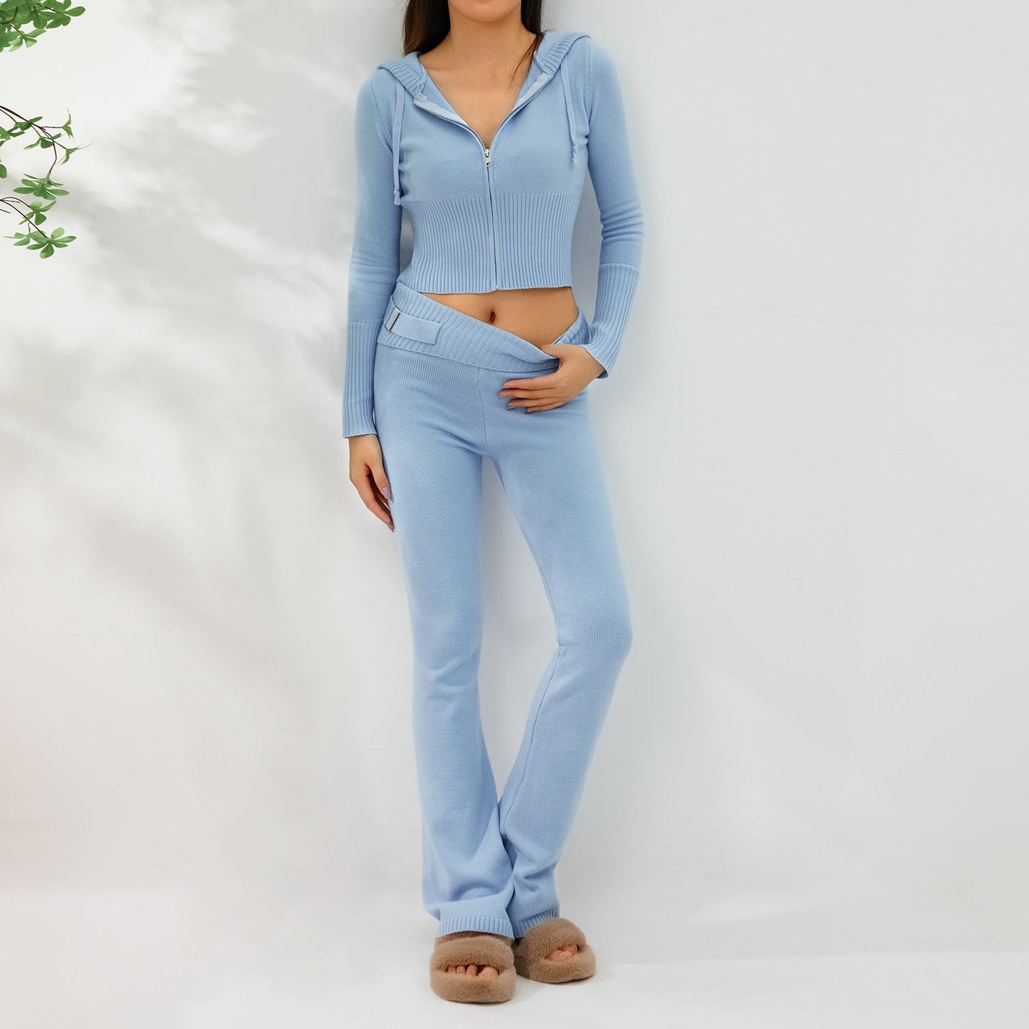 Cardigan & High-Waisted Two-Piece Suit
