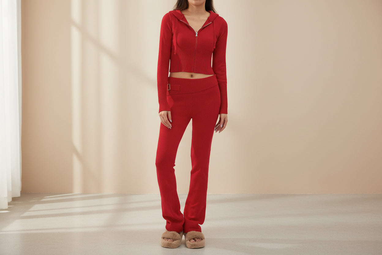 Cardigan & High-Waisted Two-Piece Suit