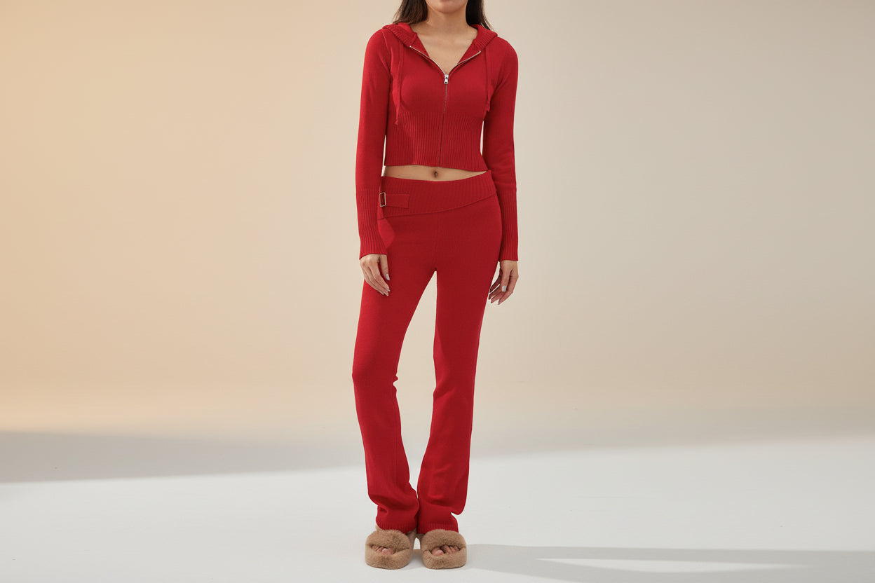 Cardigan & High-Waisted Two-Piece Suit