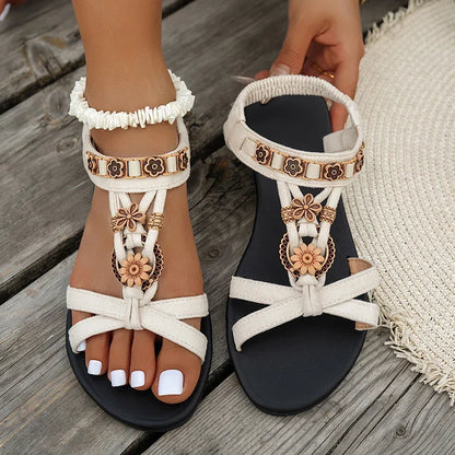 Flower Beaded Bohemian Sandals