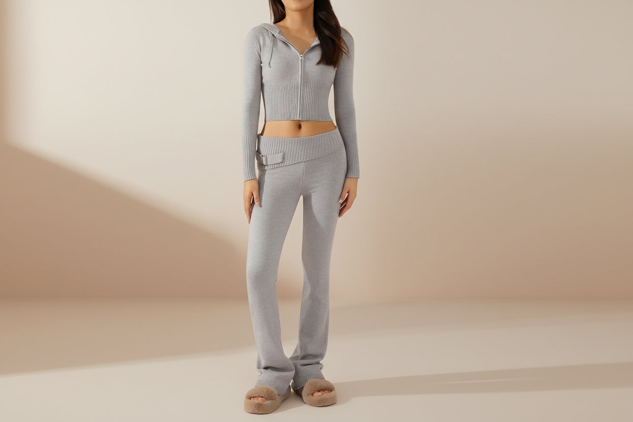 Cardigan & High-Waisted Two-Piece Suit