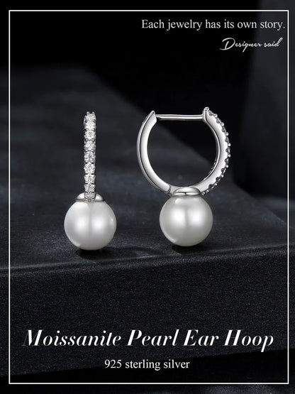 Moissanite Pearl Drop Earrings