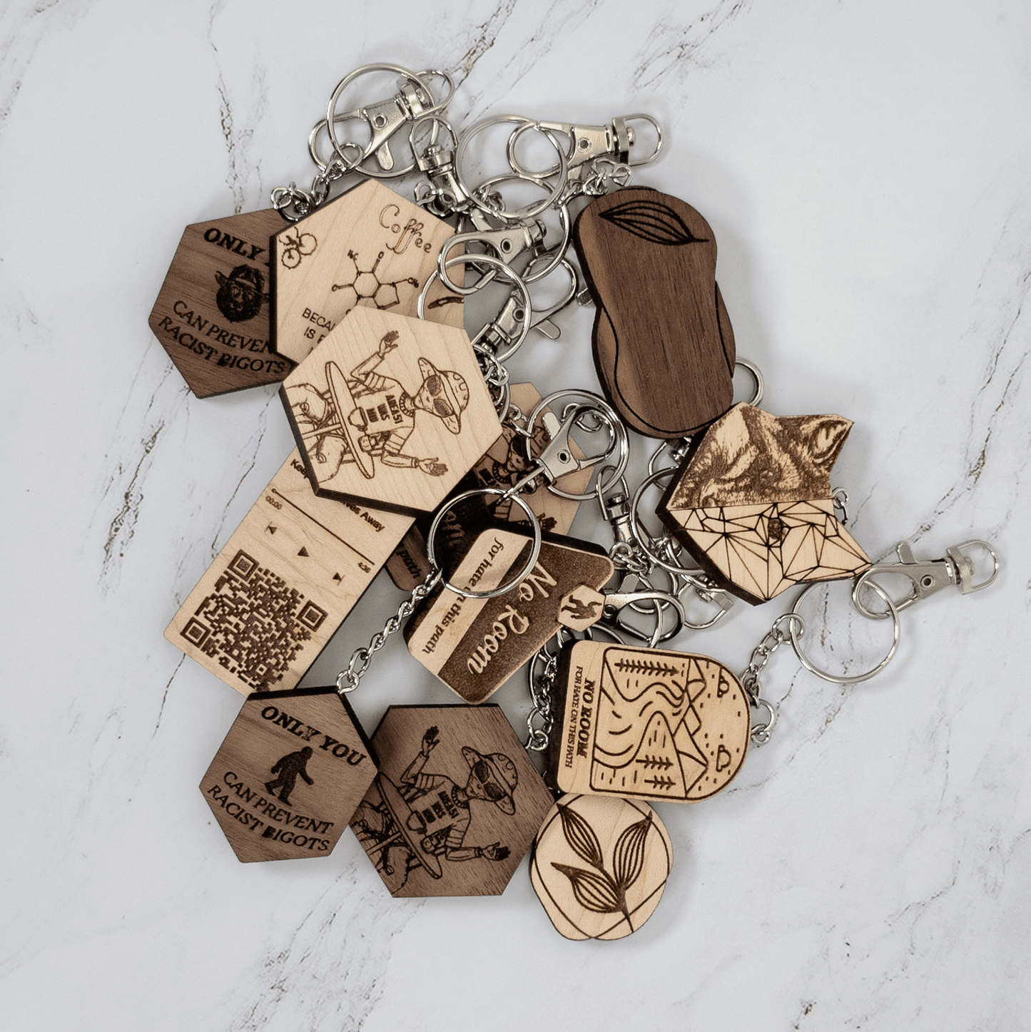 Geometric Bear Wood Keychain