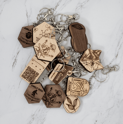 Geometric Bear Wood Keychain